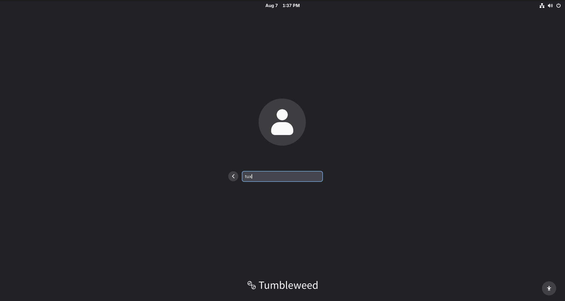 Entering the Entra username tux at the GNOME login screen