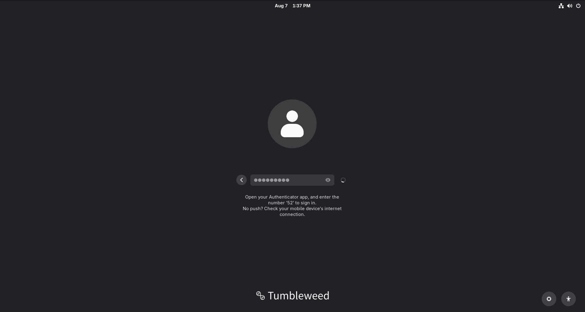 GNOME displaying a Microsoft Authenticator number-matching prompt