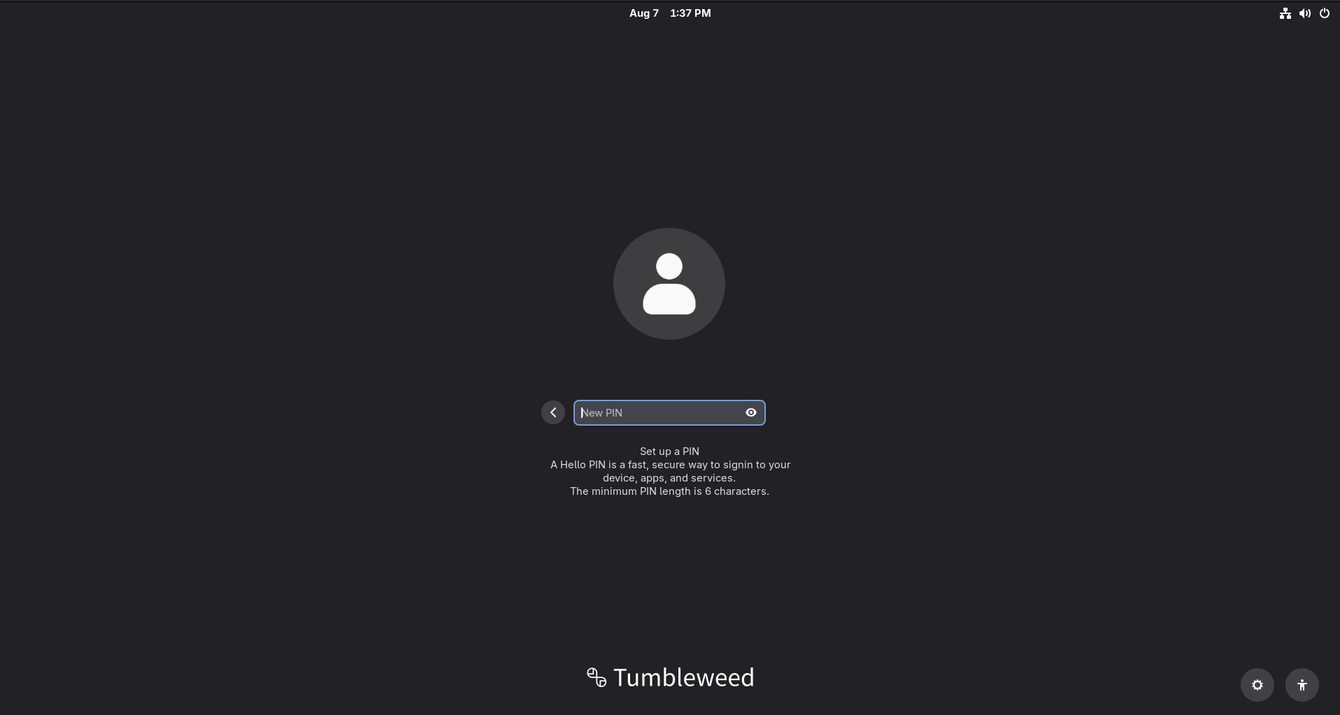 GNOME asking the user to set up a new Hello PIN