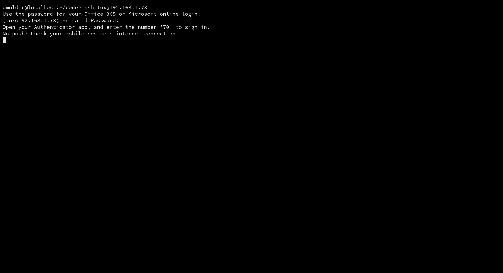 SSH displaying a Microsoft Authenticator number-matching challenge