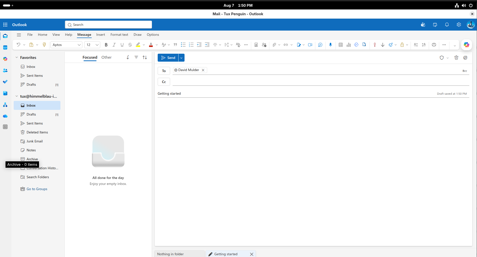 Outlook running as a Linux desktop web application