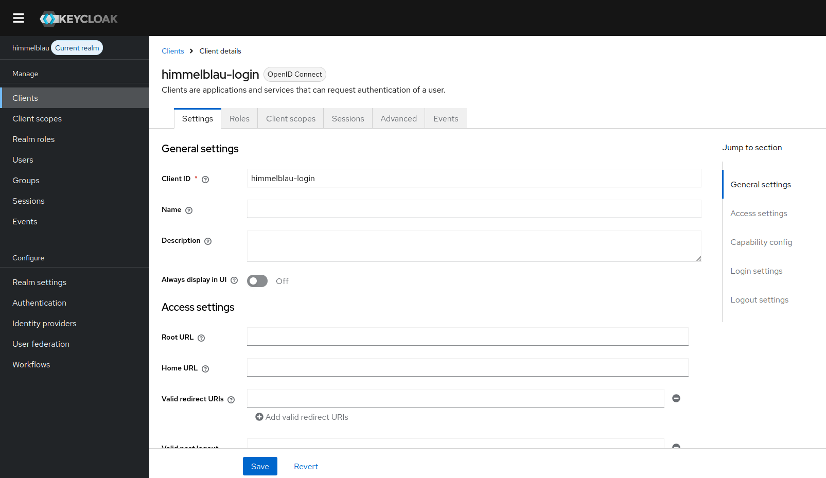 The created Keycloak client